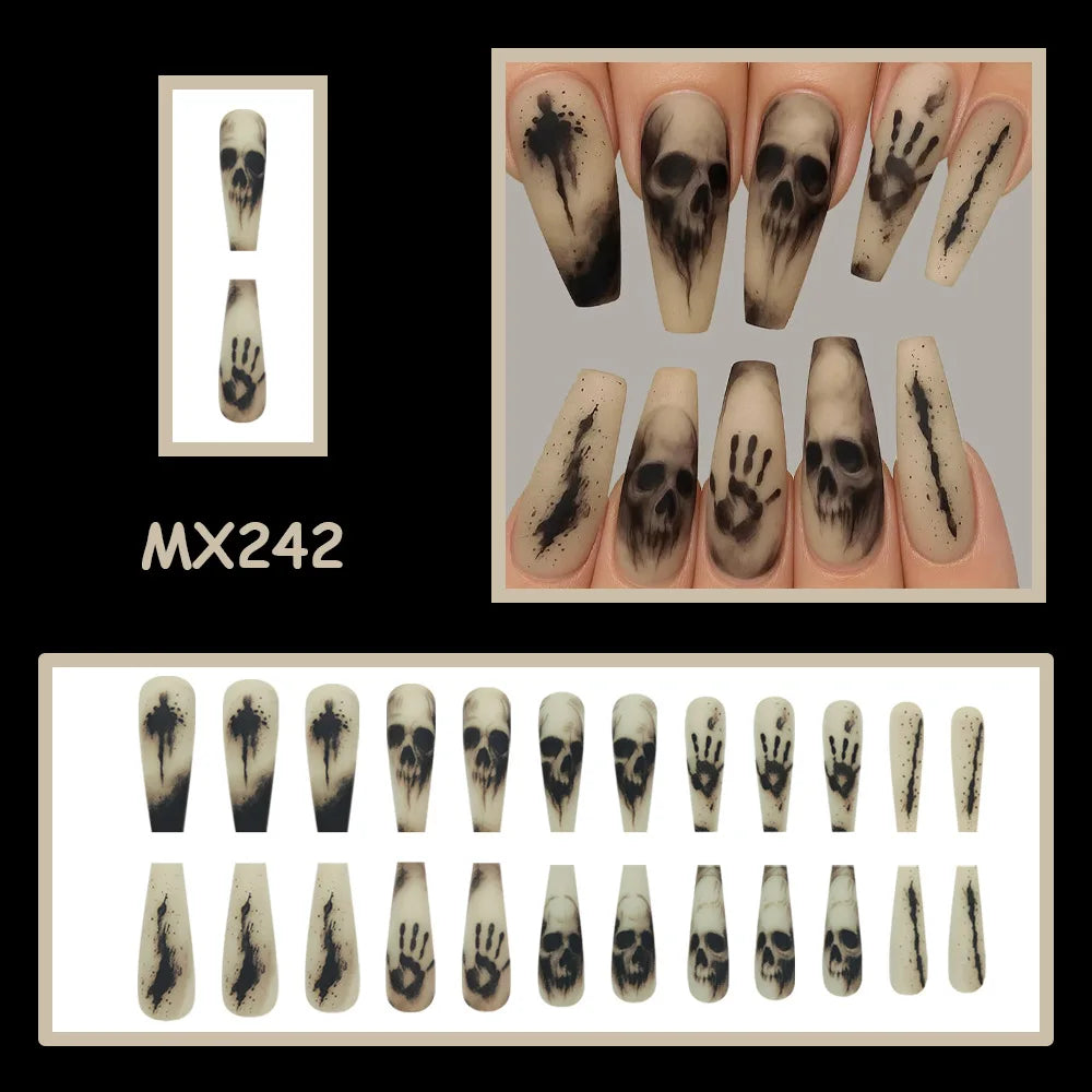 Halloween Skeleton Coffin Press-On Nails Set, 24 Pieces - GlamGrip Beauty