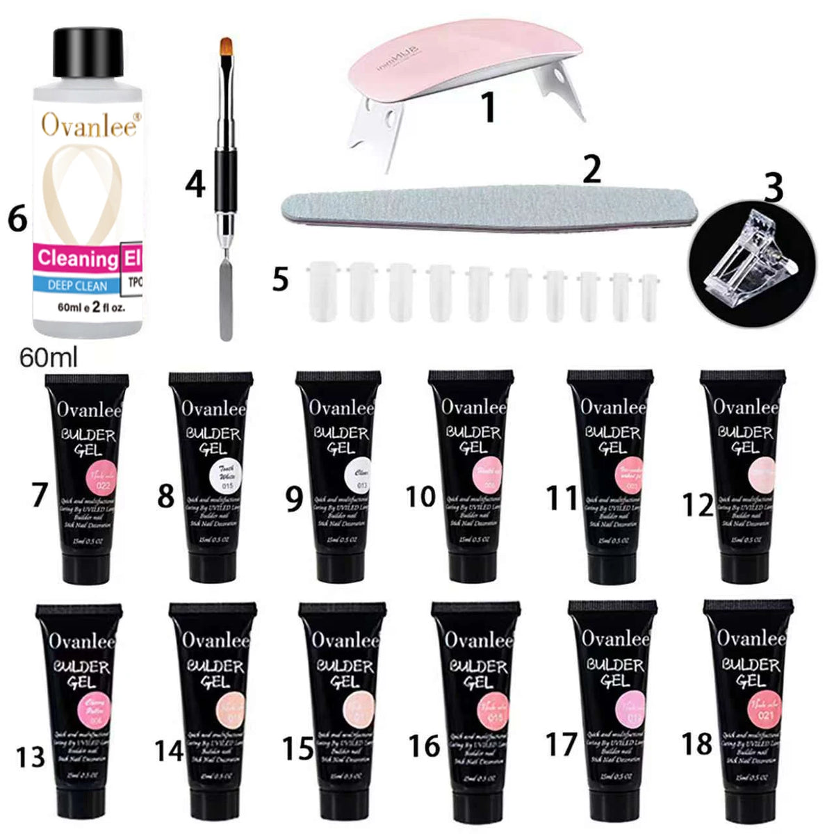 18-Piece Polygel Nail Builder Kit with Mini UV/LED Lamp - GlamGrip Beauty