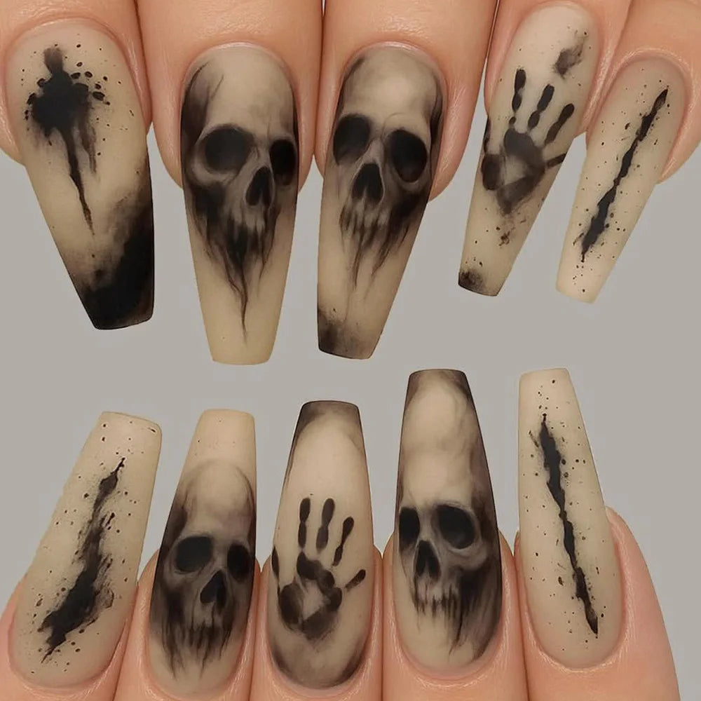 Halloween Skeleton Coffin Press-On Nails Set, 24 Pieces - GlamGrip Beauty