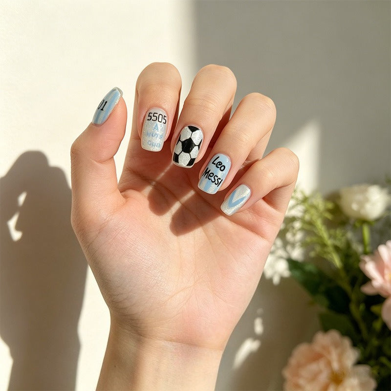 Argentina Soccer #10 Fan Press-On Nails Short Square 24pk - GlamGrip Beauty