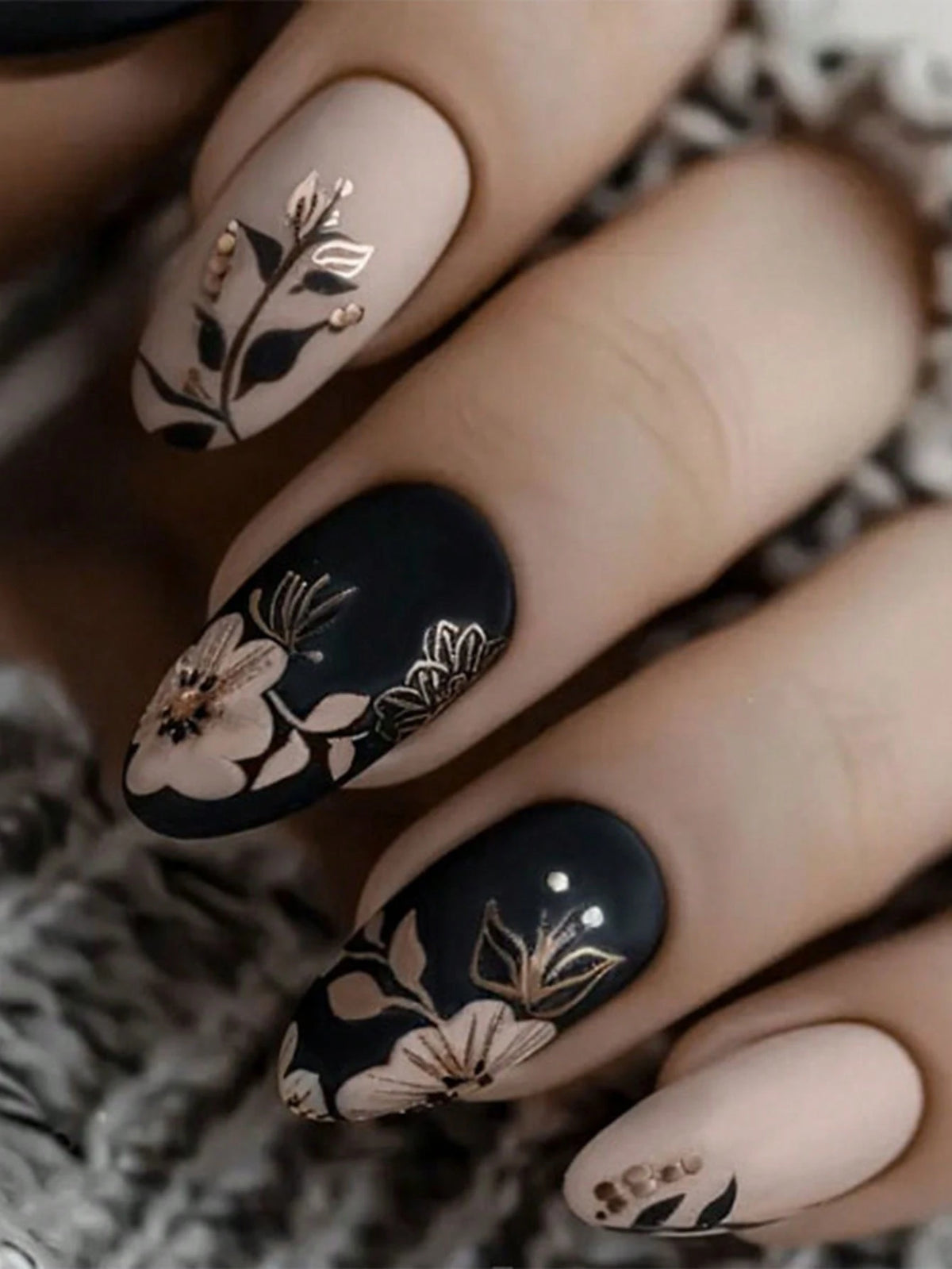 Dark Garden - 24 PCS Medium Almond Press on Nails - GlamGrip Beauty