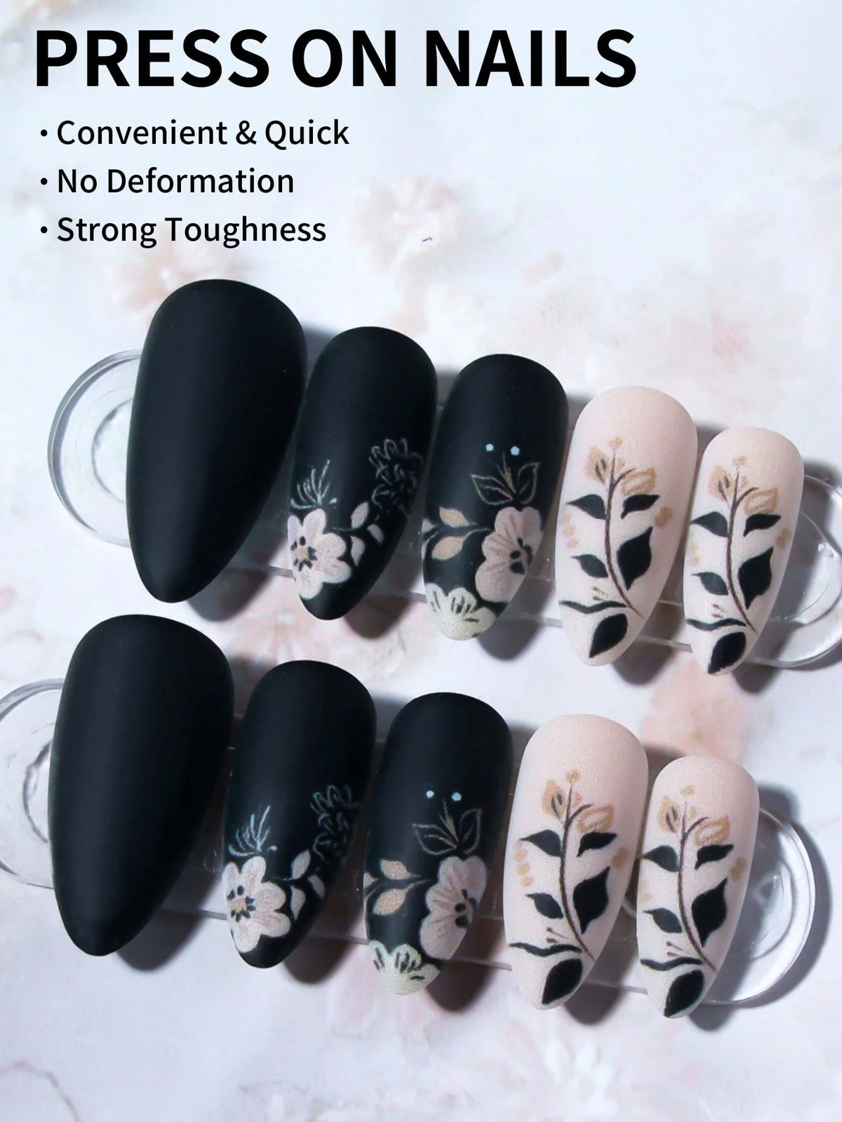 Dark Garden - 24 PCS Medium Almond Press on Nails - GlamGrip Beauty