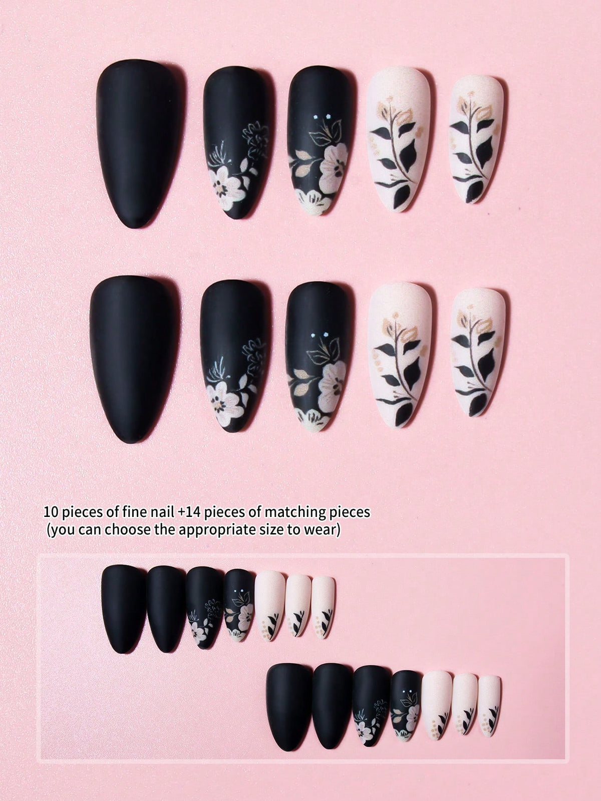 Dark Garden - 24 PCS Medium Almond Press on Nails - GlamGrip Beauty