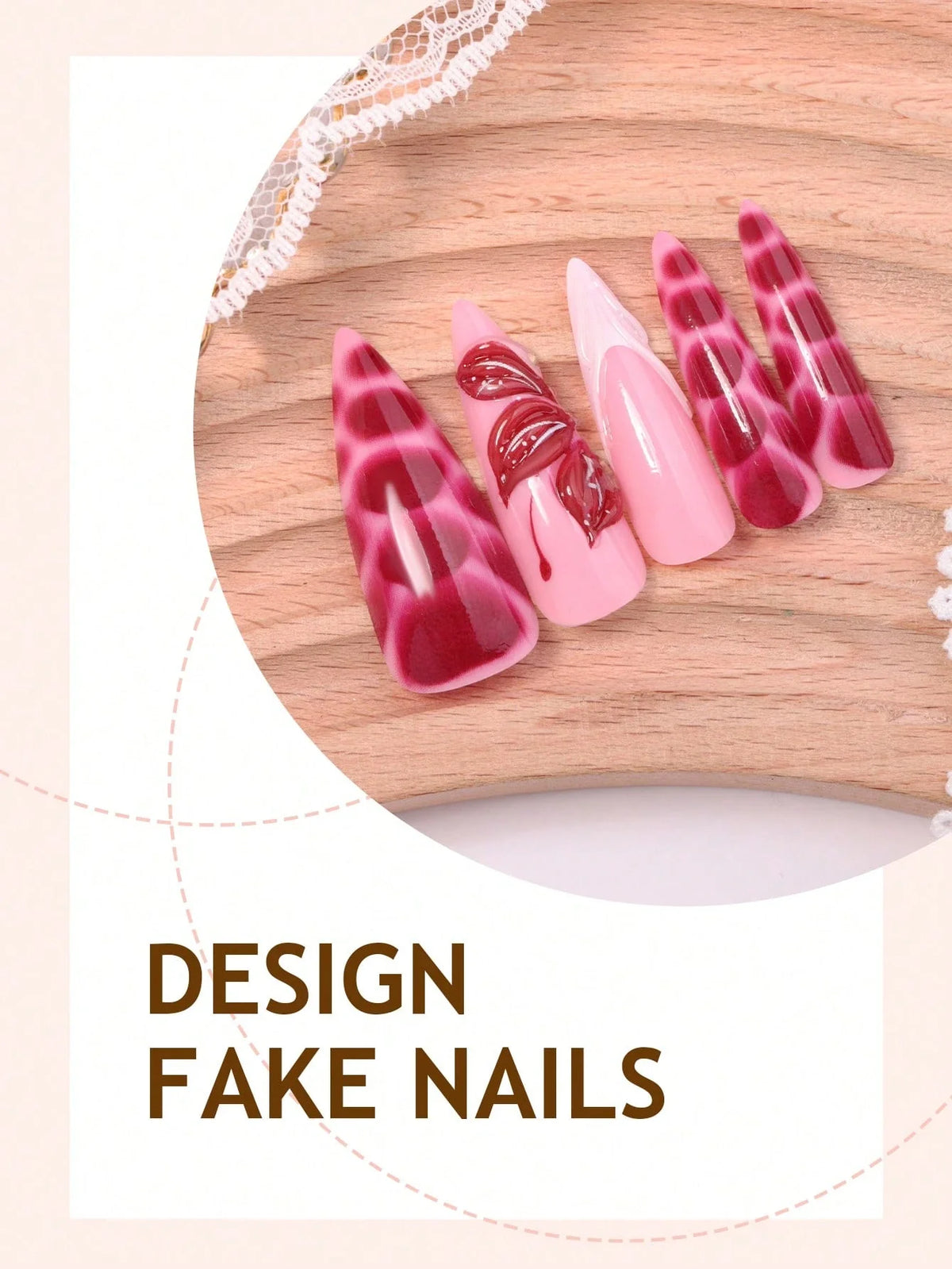 Rose R - 24 Set French Almond Shaped Acrylic Press on Nails - GlamGrip Beauty