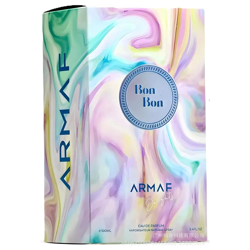 ARMAF Bon Bon perfume box with colorful swirl design on a white background