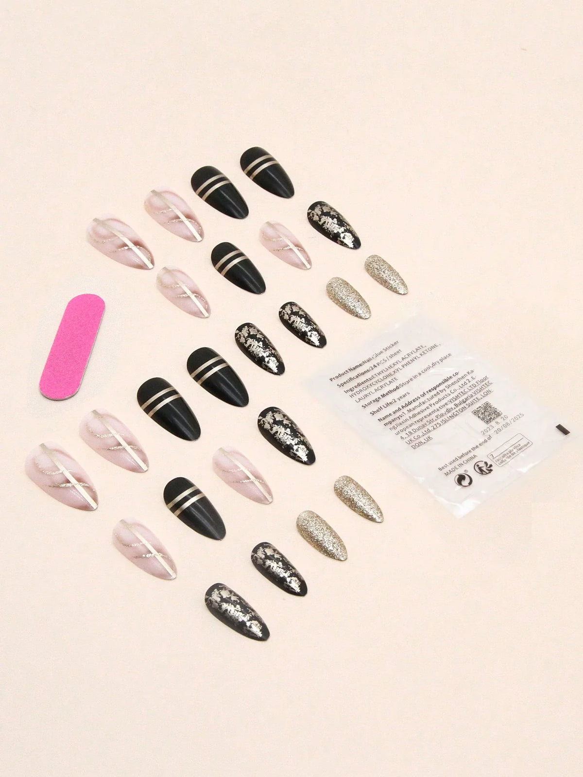 Around the World - 24 Set of Long Almond Press on Nails - GlamGrip Beauty