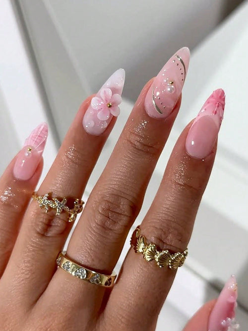 Blossom - 24 Set French Almond Press on Nails - GlamGrip Beauty