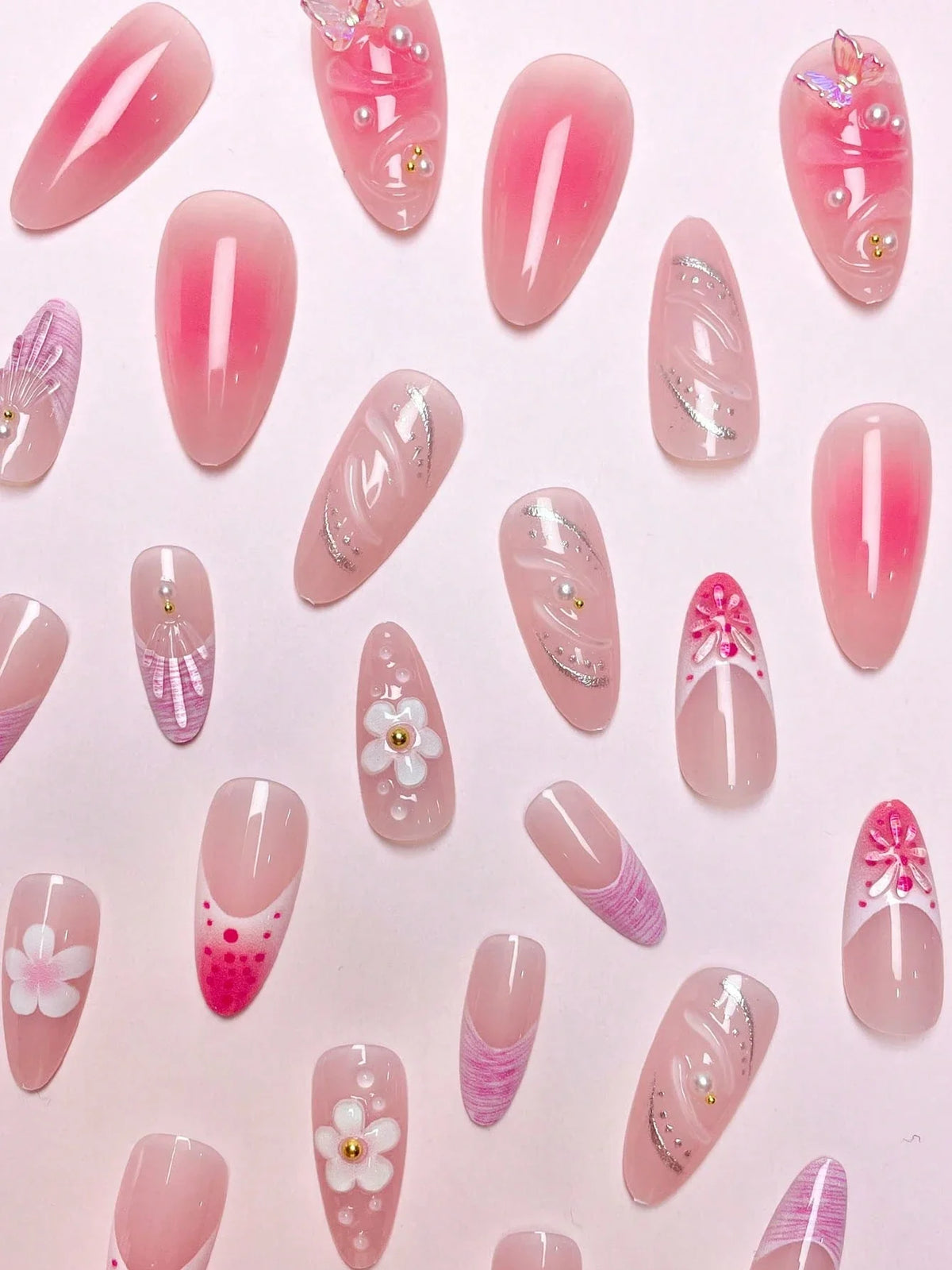 Blossom - 24 Set French Almond Press on Nails - GlamGrip Beauty