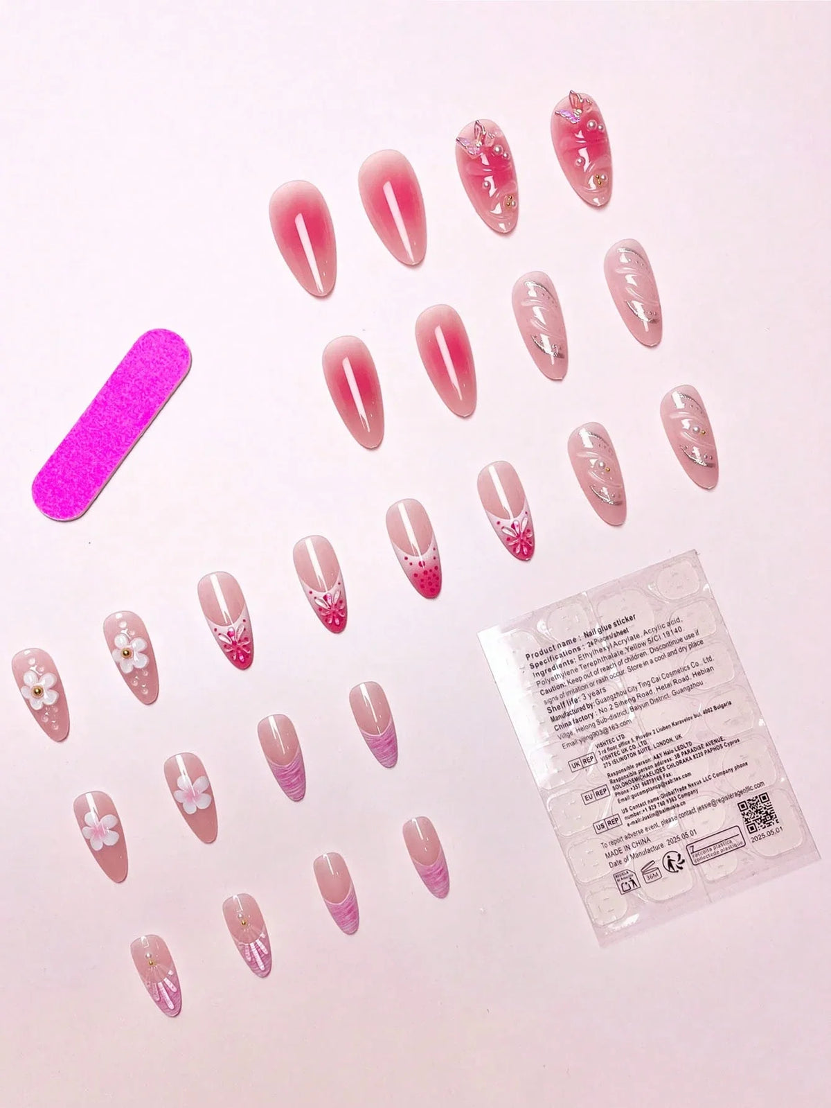 Blossom - 24 Set French Almond Press on Nails - GlamGrip Beauty