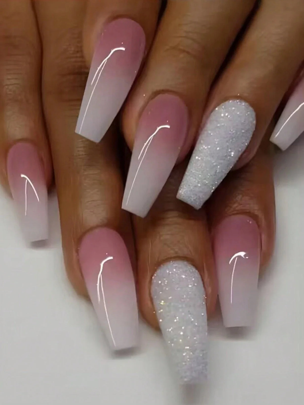 Crystal White - 24 Set Medium Square French Tip Press on Nails - GlamGrip Beauty