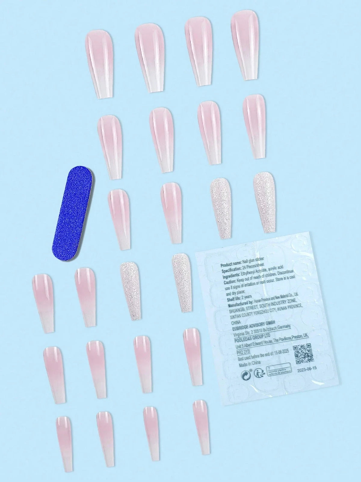 Crystal White - 24 Set Medium Square French Tip Press on Nails - GlamGrip Beauty