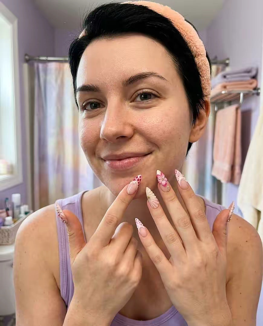 SeaShell - 24 Set French Almond Press on Nails