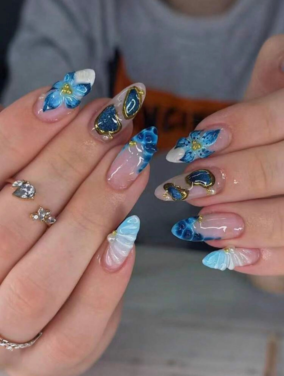 Seashells by the Seashore - 24 Set of Medium Almond-Shaped Press on Nails - GlamGrip Beauty
