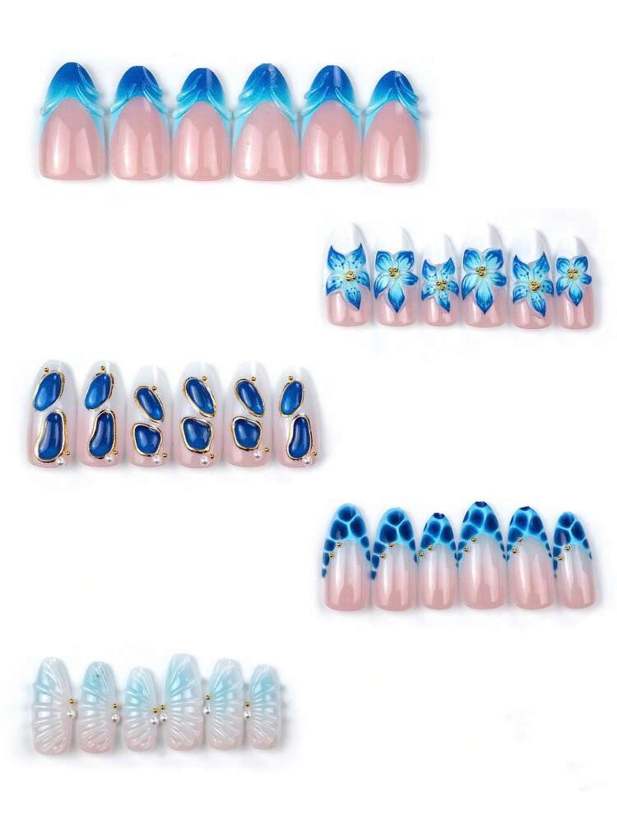 Seashells by the Seashore - 24 Set of Medium Almond-Shaped Press on Nails - GlamGrip Beauty