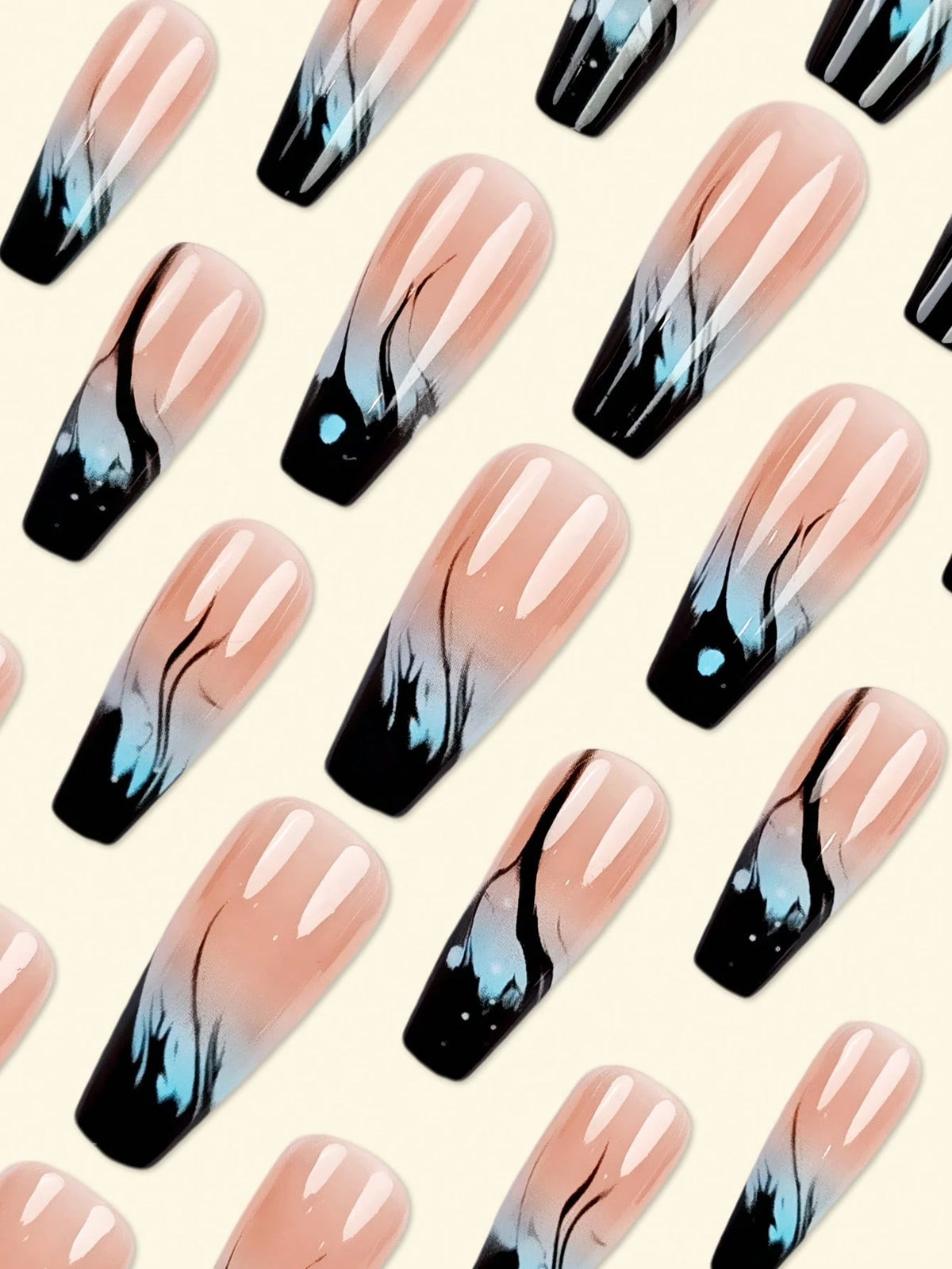Galaxy - 24 Set Long Coffin French Press On Nails - GlamGrip Beauty