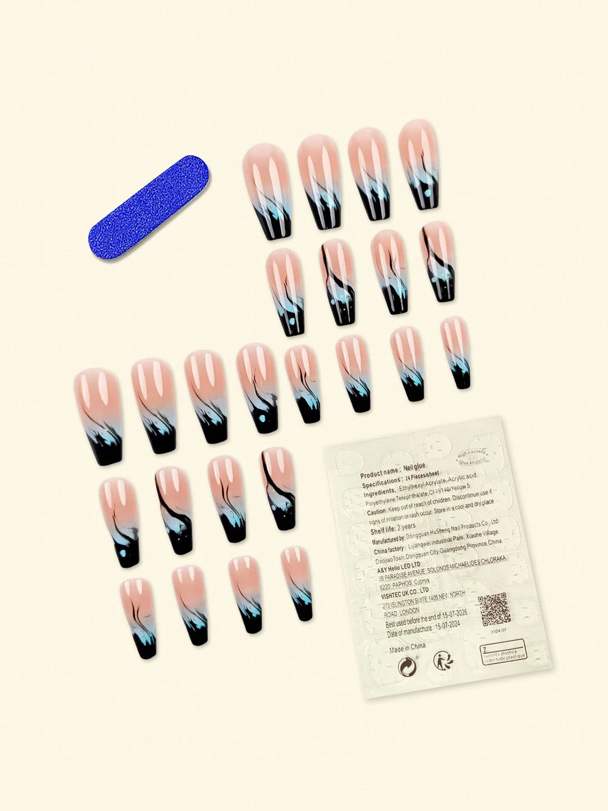 Galaxy - 24 Set Long Coffin French Press On Nails - GlamGrip Beauty