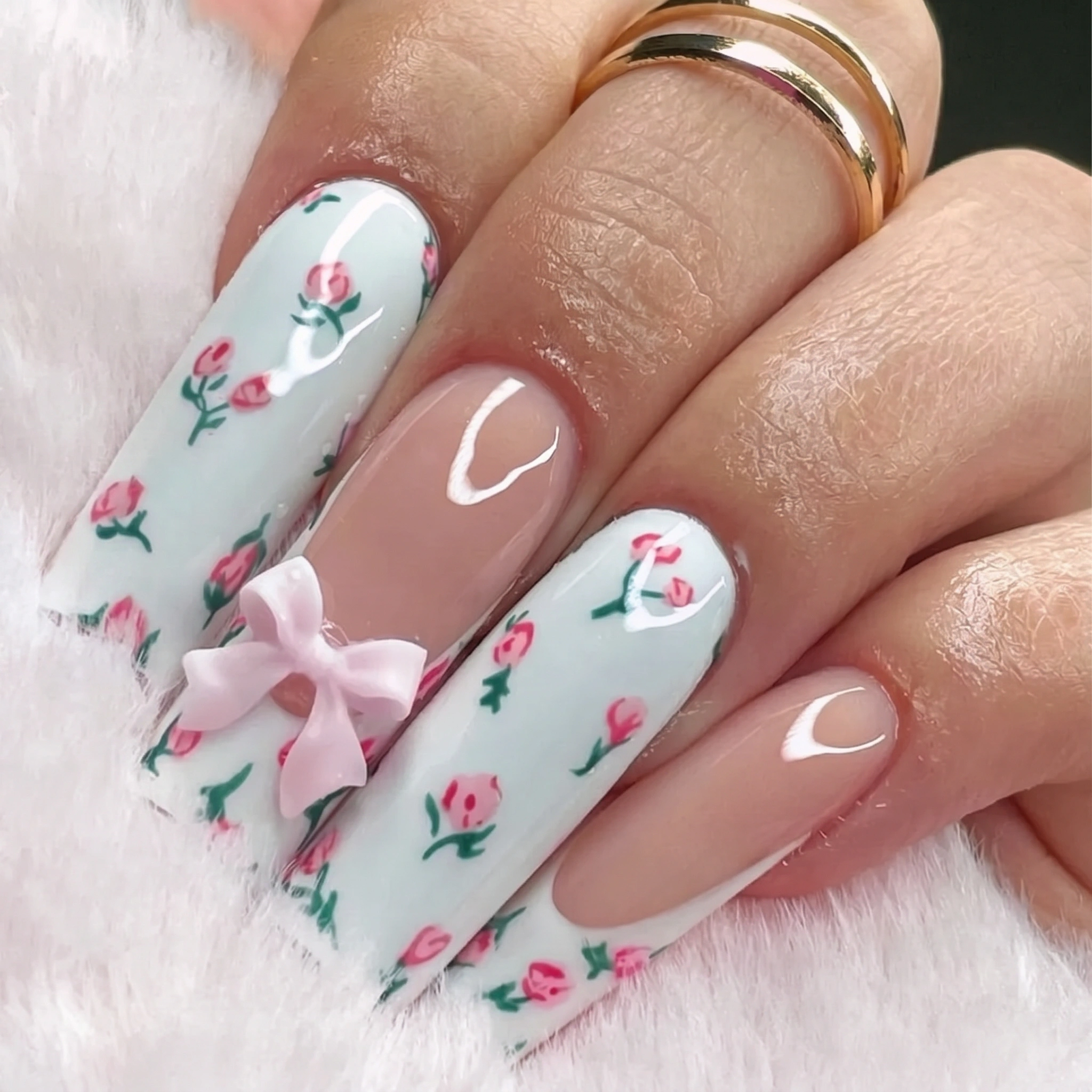 Bow & Bloom - 24 PCS Long Coffin Press on Nails
