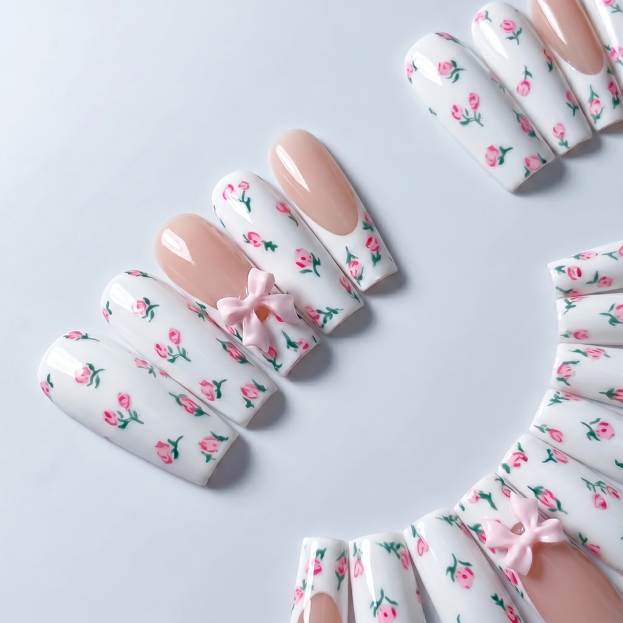 Bow & Bloom - 24 PCS Long Coffin Press on Nails