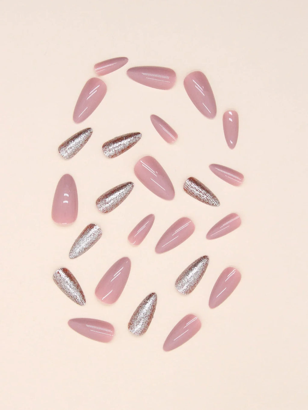 Glitter Me Pink - 24 Set Long Almond Shaped Press on Nails