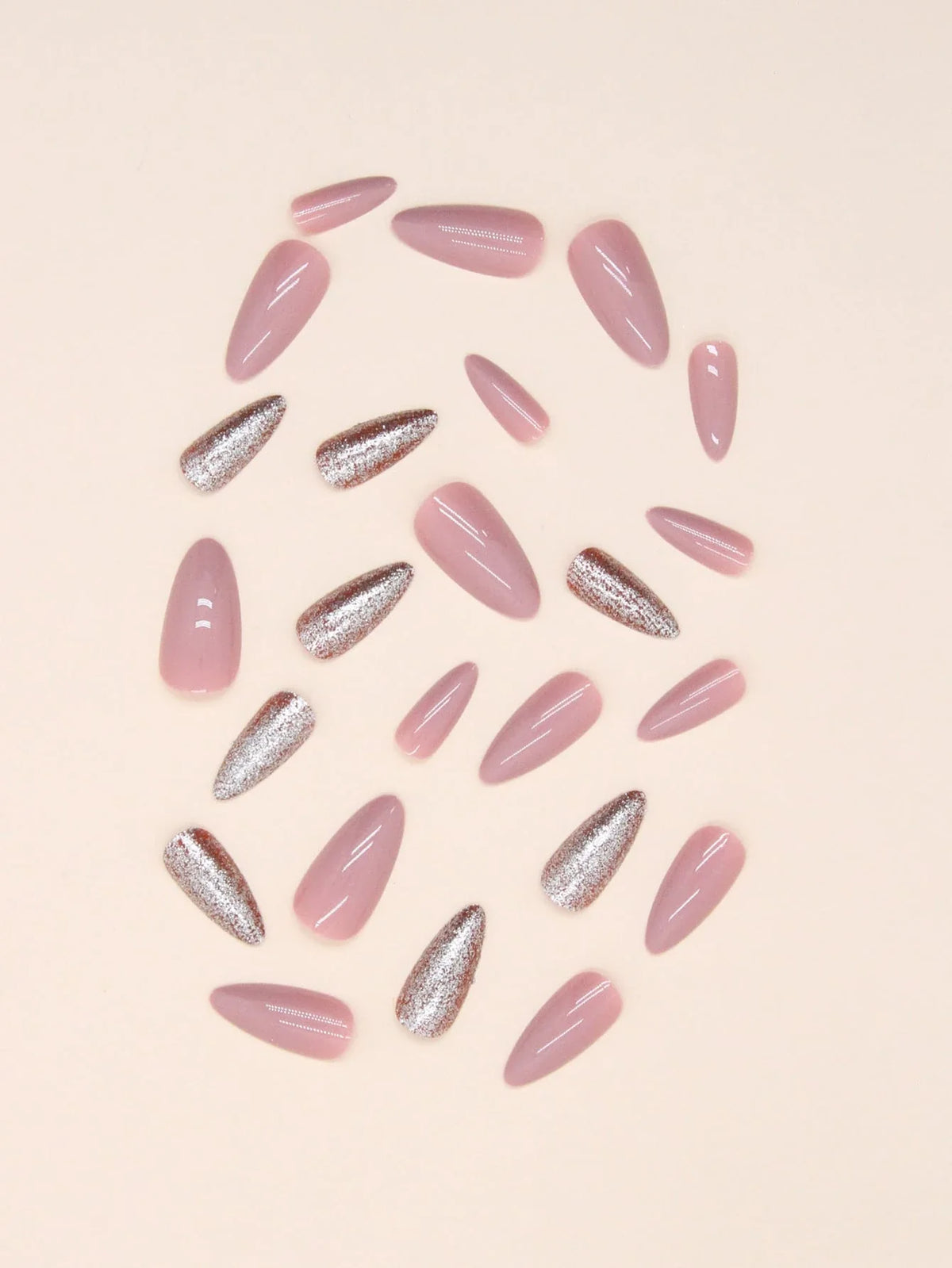 Glitter Me Pink - 24 Set Long Almond Shaped Press on Nails - GlamGrip Beauty