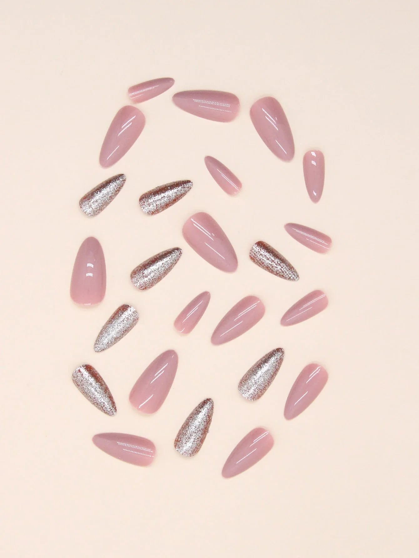 Glitter Me Pink - 24 Set Long Almond Shaped Press on Nails