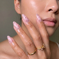 Floral - 24 Set Glossy Pink Oval Medium Press on Nails - GlamGrip Beauty
