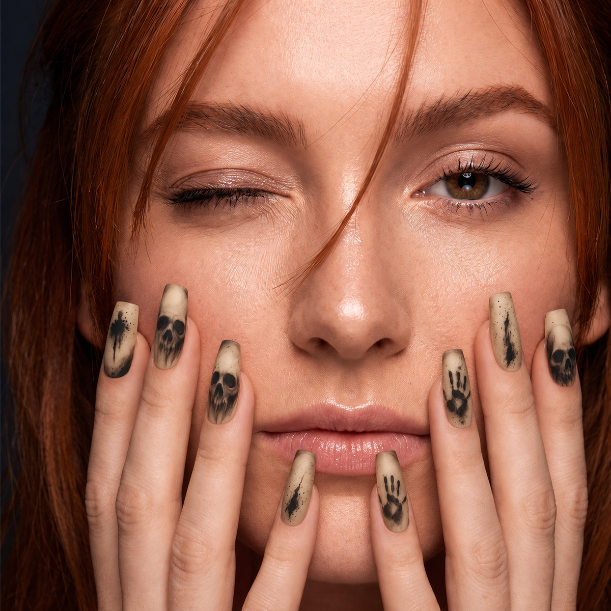 Halloween Skeleton Coffin Press-On Nails Set, 24 Pieces - GlamGrip Beauty