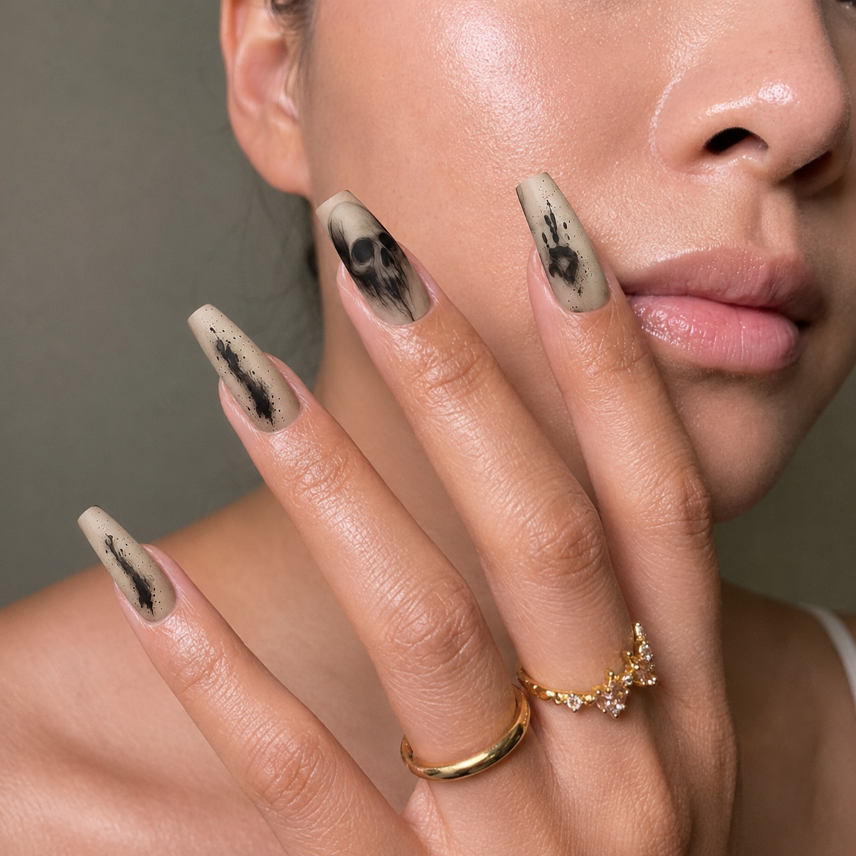 Halloween Skeleton Coffin Press-On Nails Set, 24 Pieces - GlamGrip Beauty