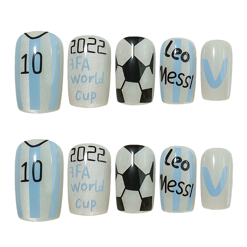 Argentina Soccer #10 Fan Press-On Nails Short Square 24pk - GlamGrip Beauty