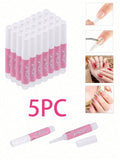Set of 5 nail glue applicators with close-up images of use on nails.