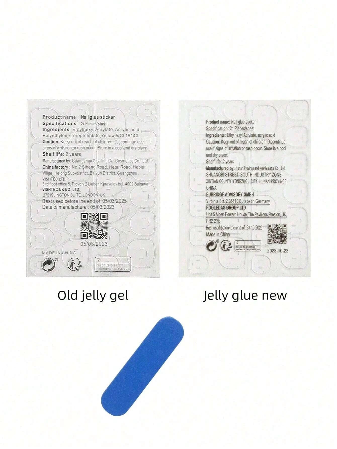 Comparison of an old jelly gel stickler and a new one on a white background