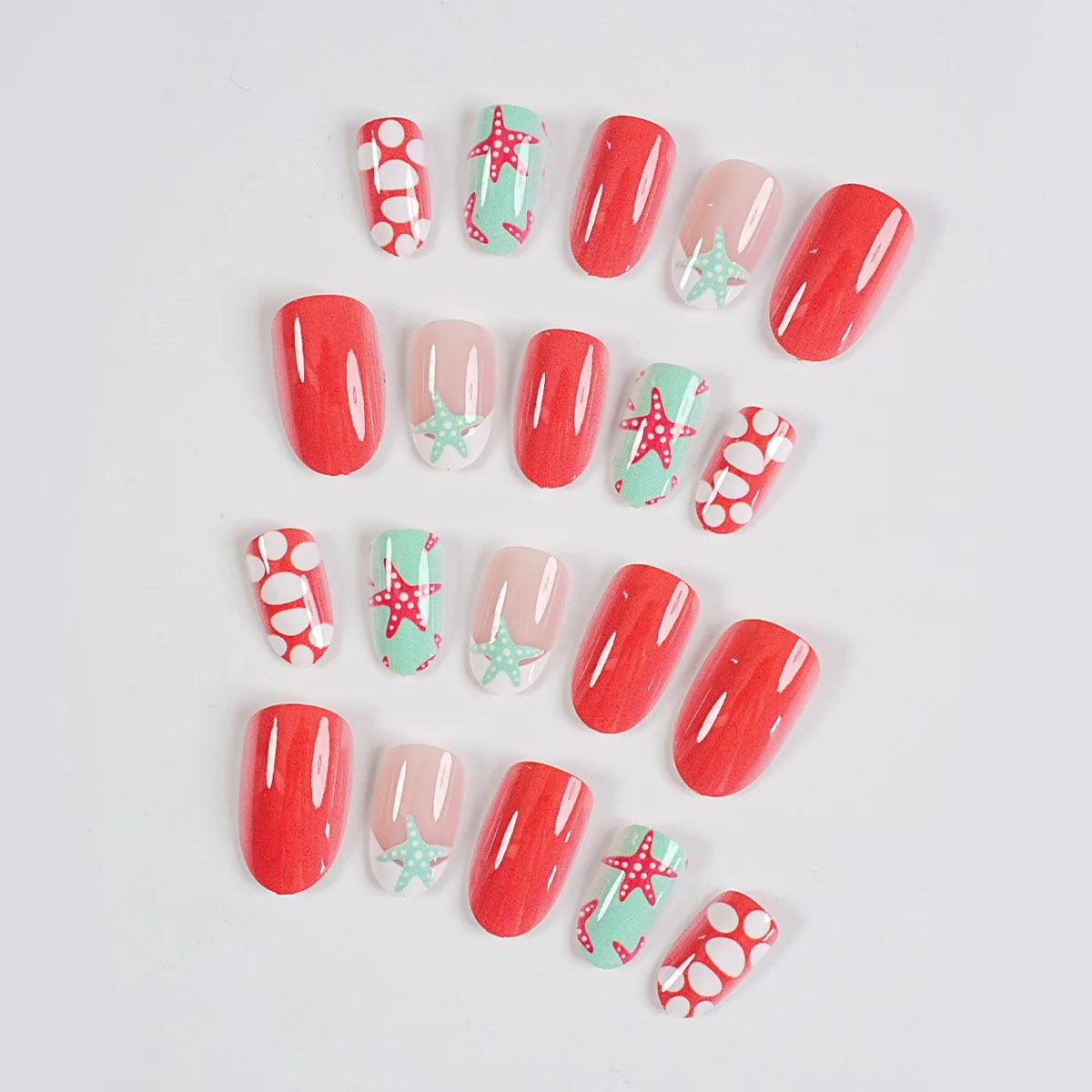 24 Piece Almond Press On Nails Starfish Beach Design Set