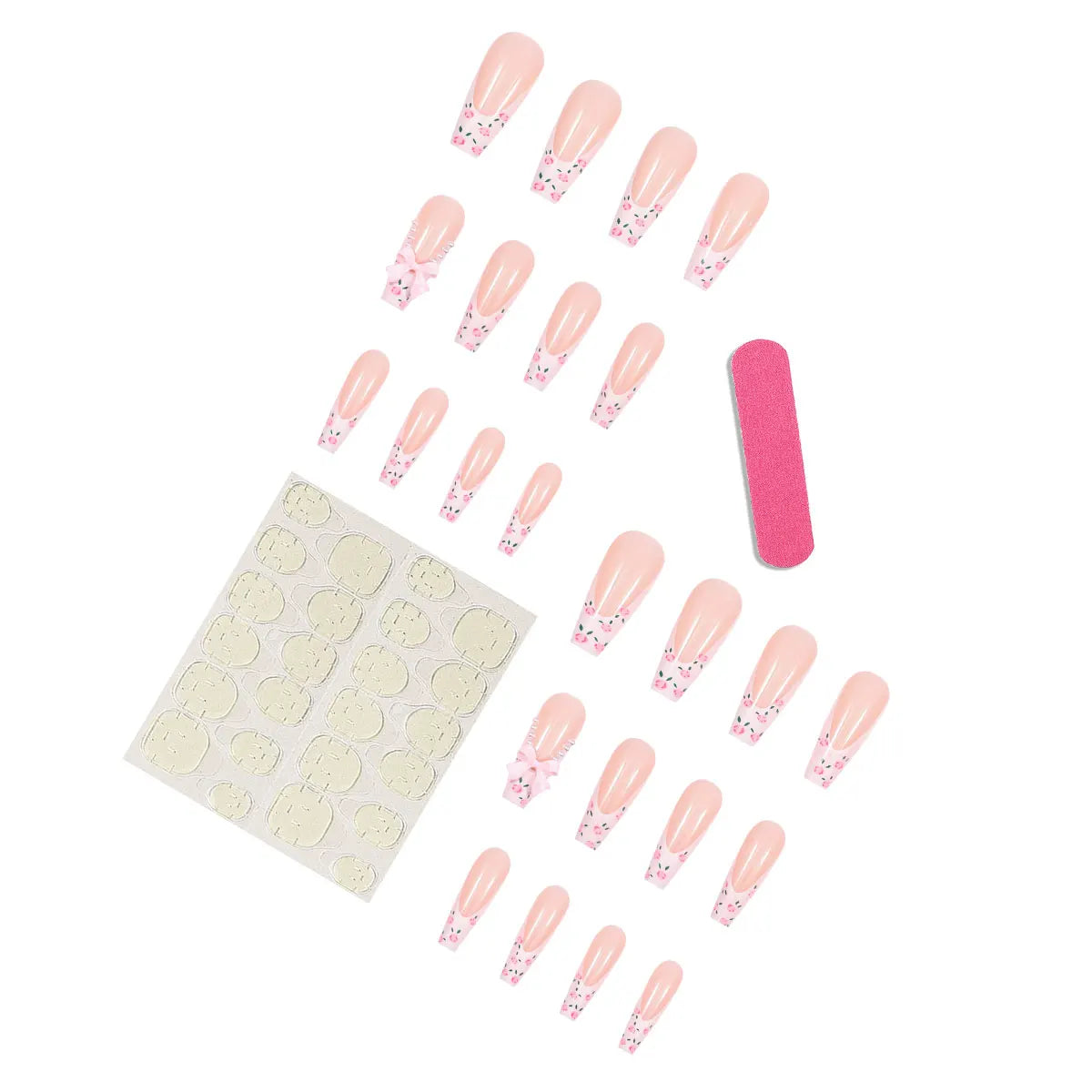 Ivory Bow - 24 PCS Long Square Press on Nails - GlamGrip Beauty