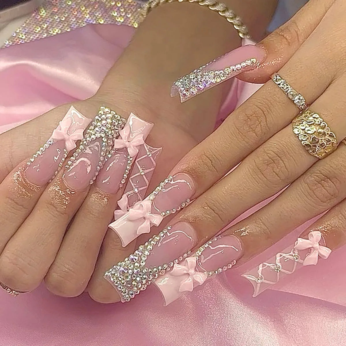 Crystal French - 24 PCS Long Square Press on Nails - GlamGrip Beauty