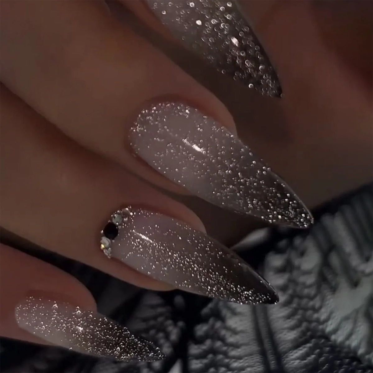 JP3590 Color Long Stiletto Press On Nails With Flowers & Rhinestones