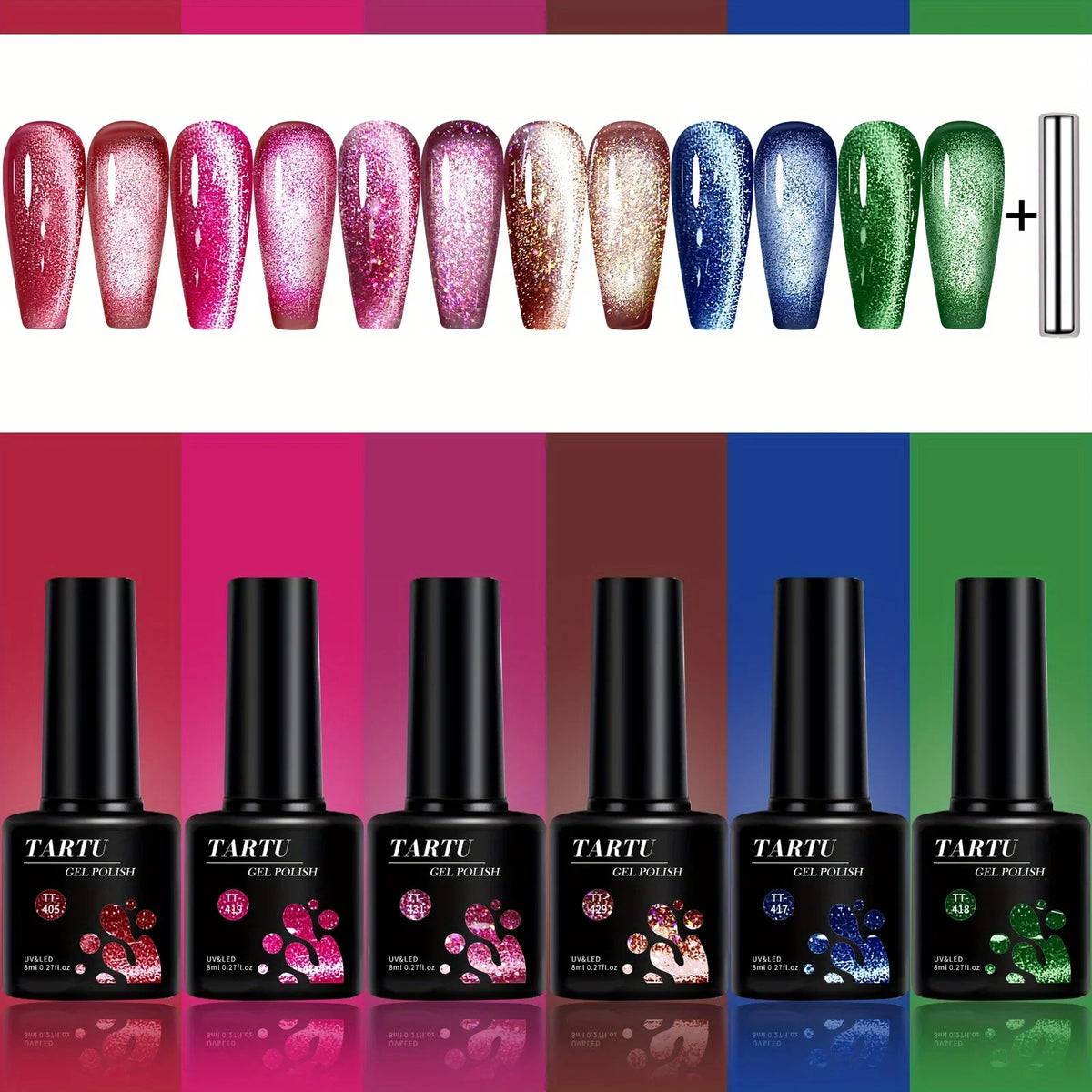 Cat Eye Gel Nail Polish Set 6 Colors – 8 ml Soak Off - GlamGrip Beauty