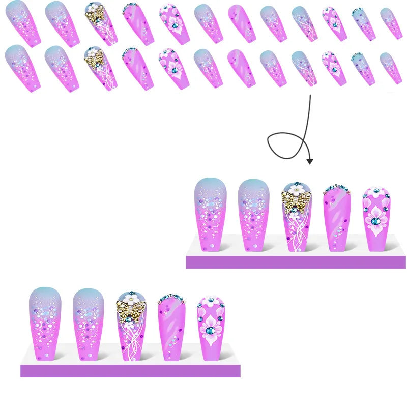 Camellia Ombré - 24 PCS Long Coffin Press on Nails - GlamGrip Beauty