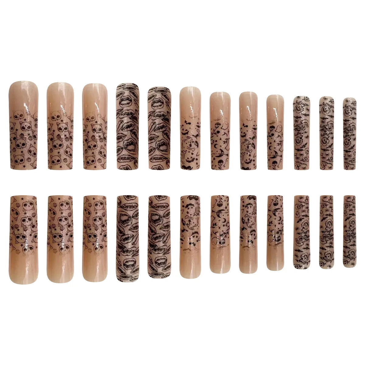 Glow-in-the-Dark Press-On Nails – Extra Long Ballet Shape | Festive Combo Set of 24 - GlamGrip Beauty
