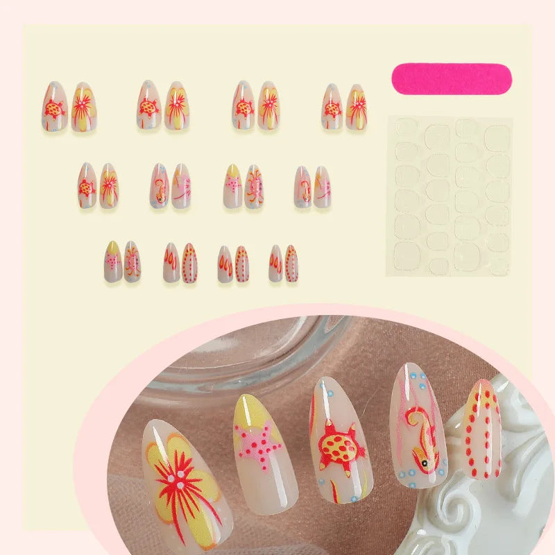 Ocean Star - 24 PCS Full Cover Press on Nails - GlamGrip Beauty