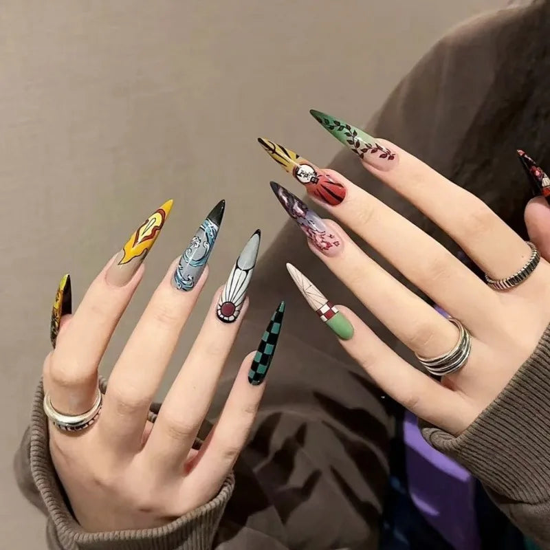 Demon Slayer Anime Extra Long Press On Nail Stickers - GlamGrip Beauty