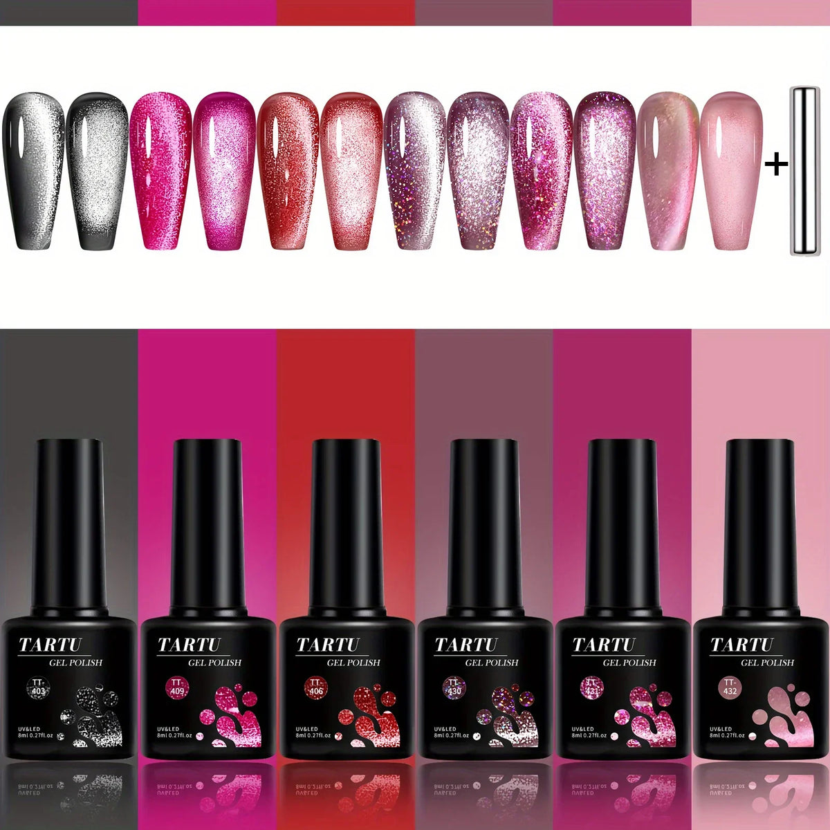 Cat Eye Gel Nail Polish Set 6 Colors – 8 ml Soak Off - GlamGrip Beauty