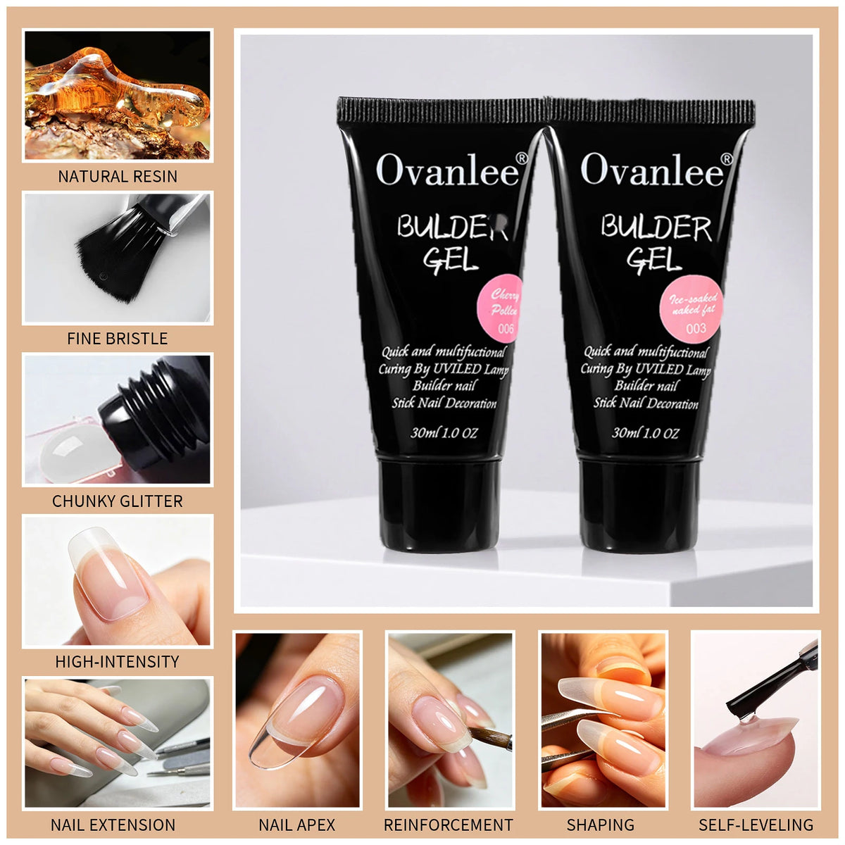 2-Tube Nail Extension Builder Gel Kit with Mini UV Lamp - GlamGrip Beauty