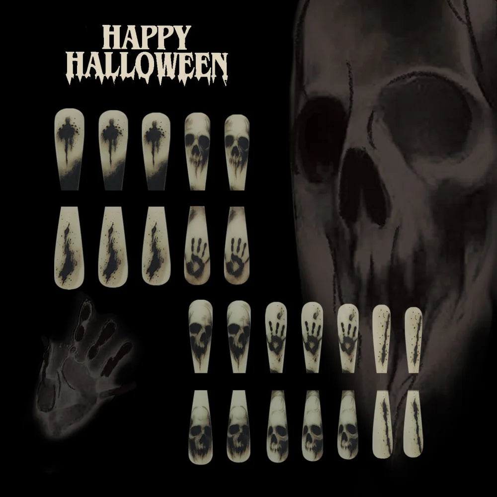 Halloween Skeleton Coffin Press-On Nails Set, 24 Pieces - GlamGrip Beauty