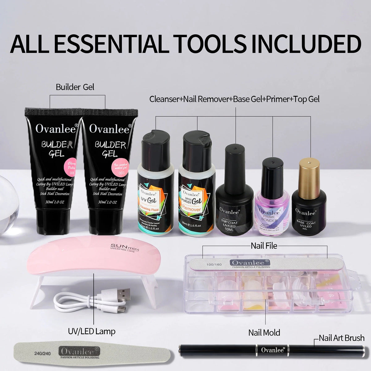 2-Tube Nail Extension Builder Gel Kit with Mini UV Lamp - GlamGrip Beauty