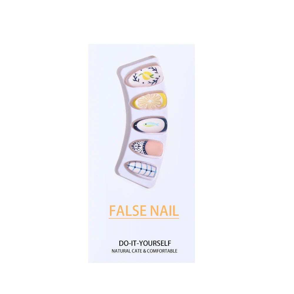 Citrus Bloom - 24 PCS Medium Almond Press on Nails - GlamGrip Beauty