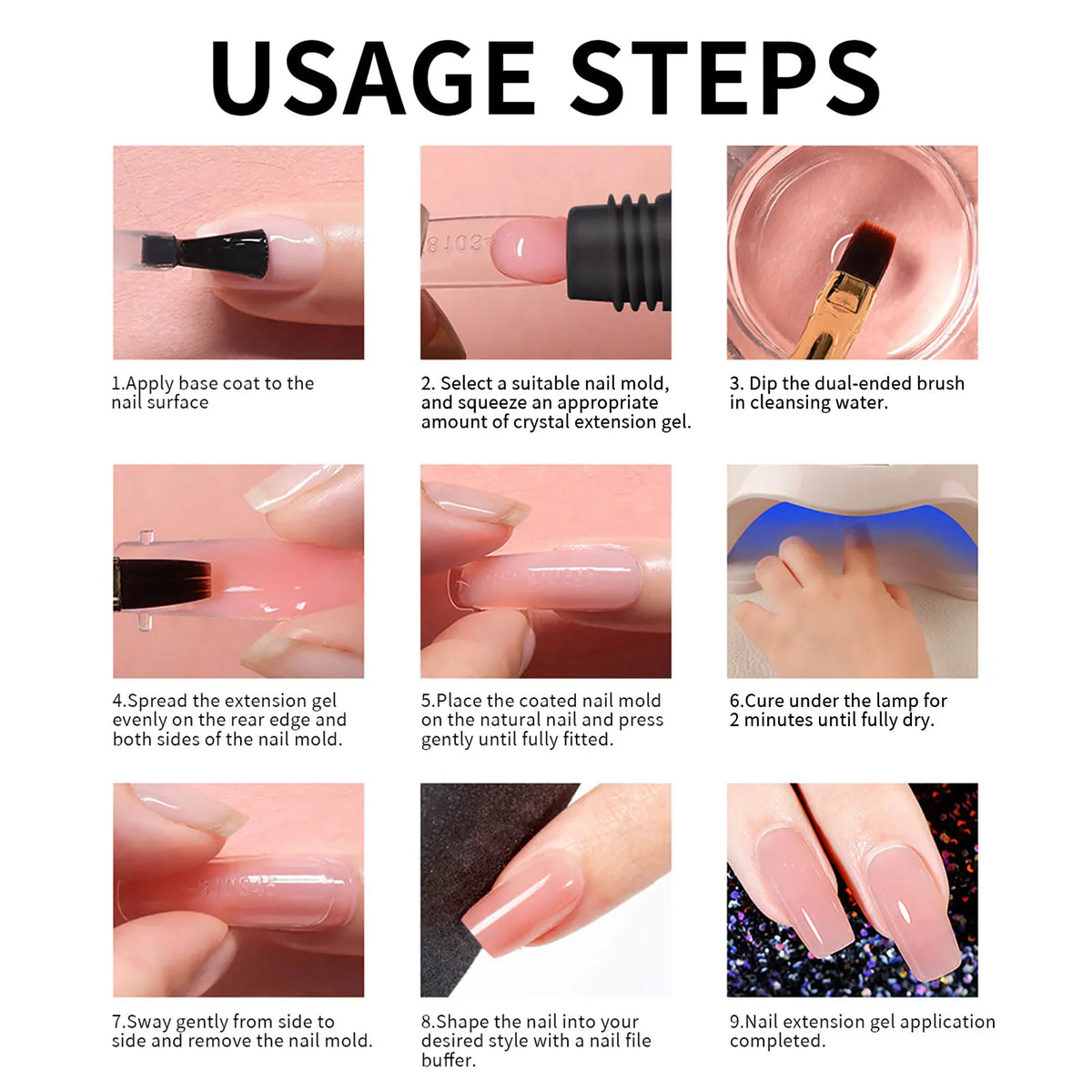 2-Tube Nail Extension Builder Gel Kit with Mini UV Lamp - GlamGrip Beauty