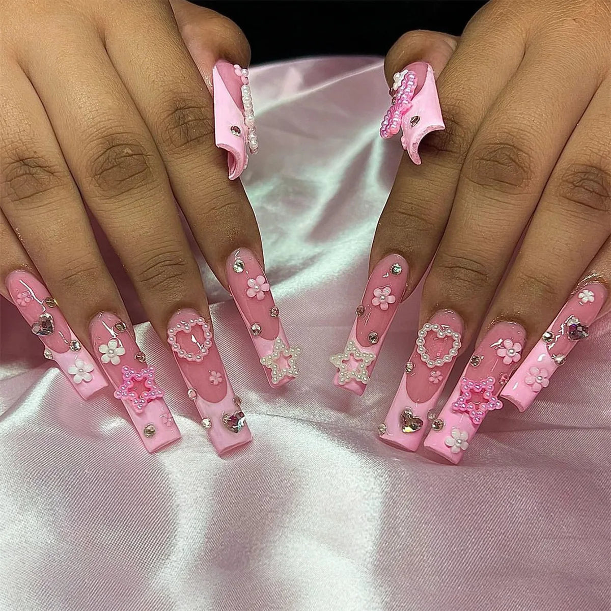 Crystal French - 24 PCS Long Square Press on Nails - GlamGrip Beauty