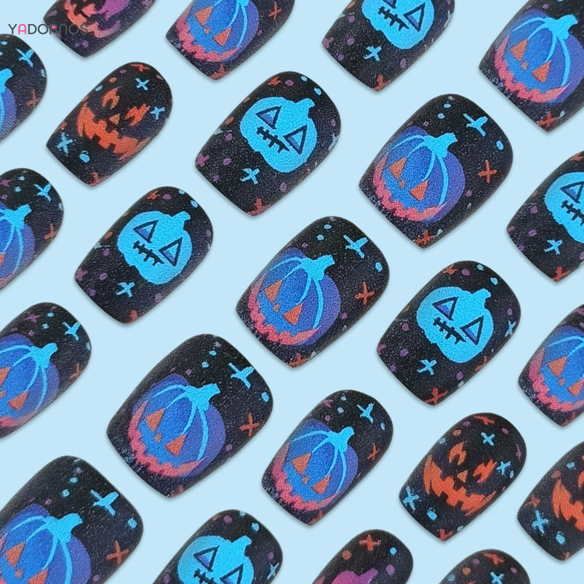 Halloween Pumpkin Ghost Press On Nails – Short Square Salon Quality | Reusable 30-Piece Nail Kit - GlamGrip Beauty