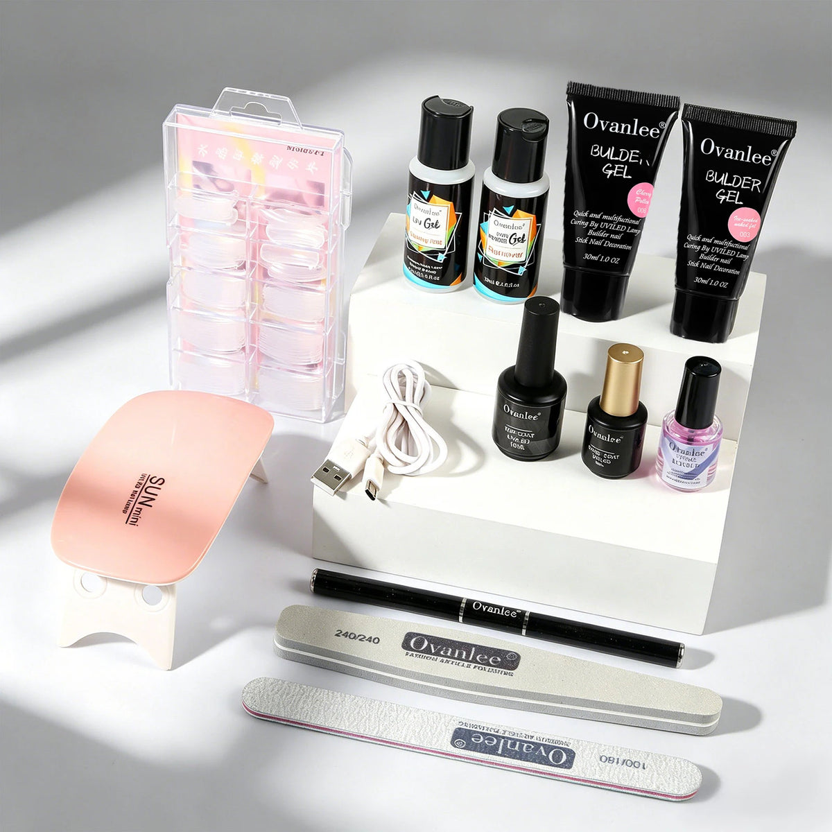2-Tube Nail Extension Builder Gel Kit with Mini UV Lamp - GlamGrip Beauty
