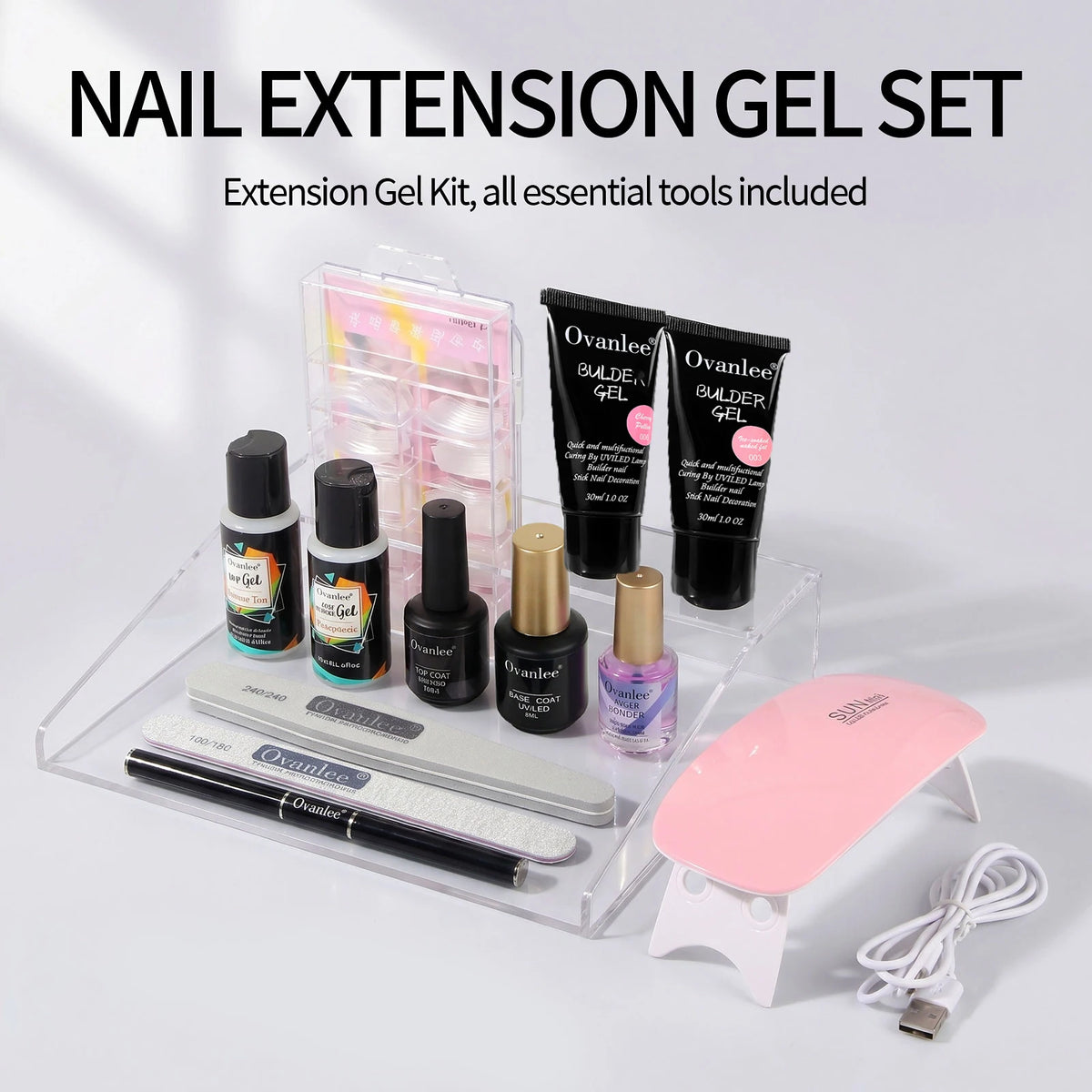 2-Tube Nail Extension Builder Gel Kit with Mini UV Lamp - GlamGrip Beauty